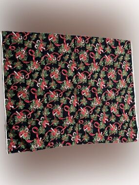 💥Vintage New Festive Holiday Holly Candy Cane Ribbon Fabric Panel Christmas